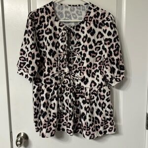 Leopard tie front blouse